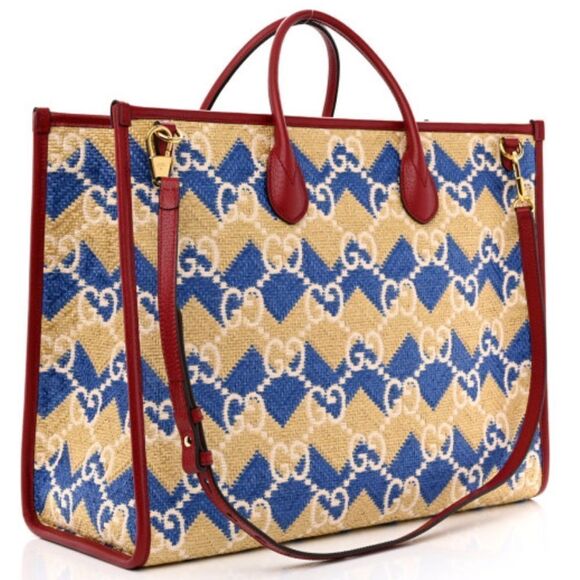 GUCCI
Raffia GG Monogram Hamptons Tote Bag Beige Blue - Picture 9 of 11